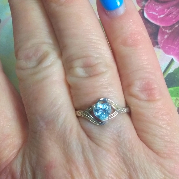 💙 Gorgeous Aquamarine Heart Sterling Silver Ring / Vintage sz 8 - Picture 2 of 7